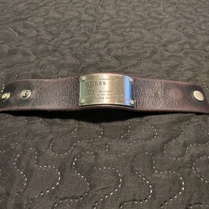 Guess Plaque Rustic Leather Bracelet (Unisex)